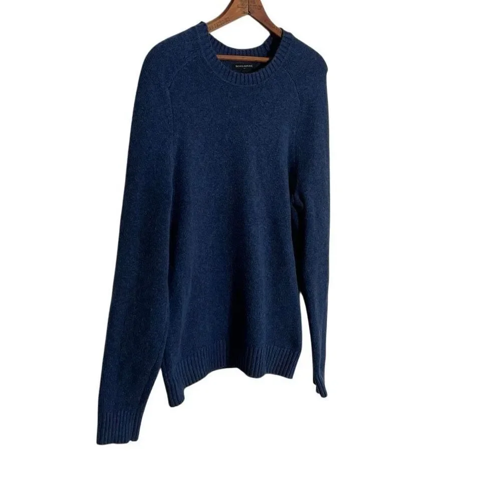 Banana Republic Cotton Blend Knit Crew Neck Pullover Sweater Navy Blue Sz Medium